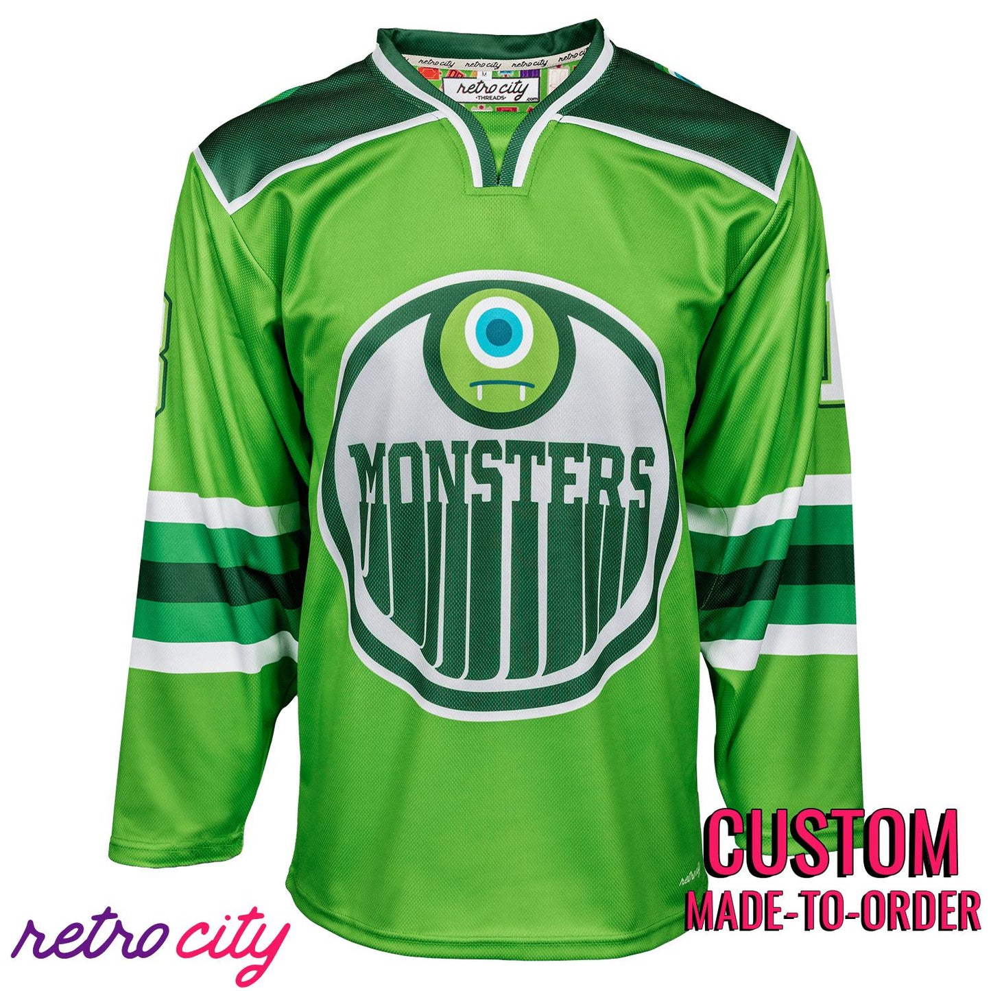 Retro City Threads Monstropolis Monsters Hockey Jersey Sweater (Green) - Main Product Image