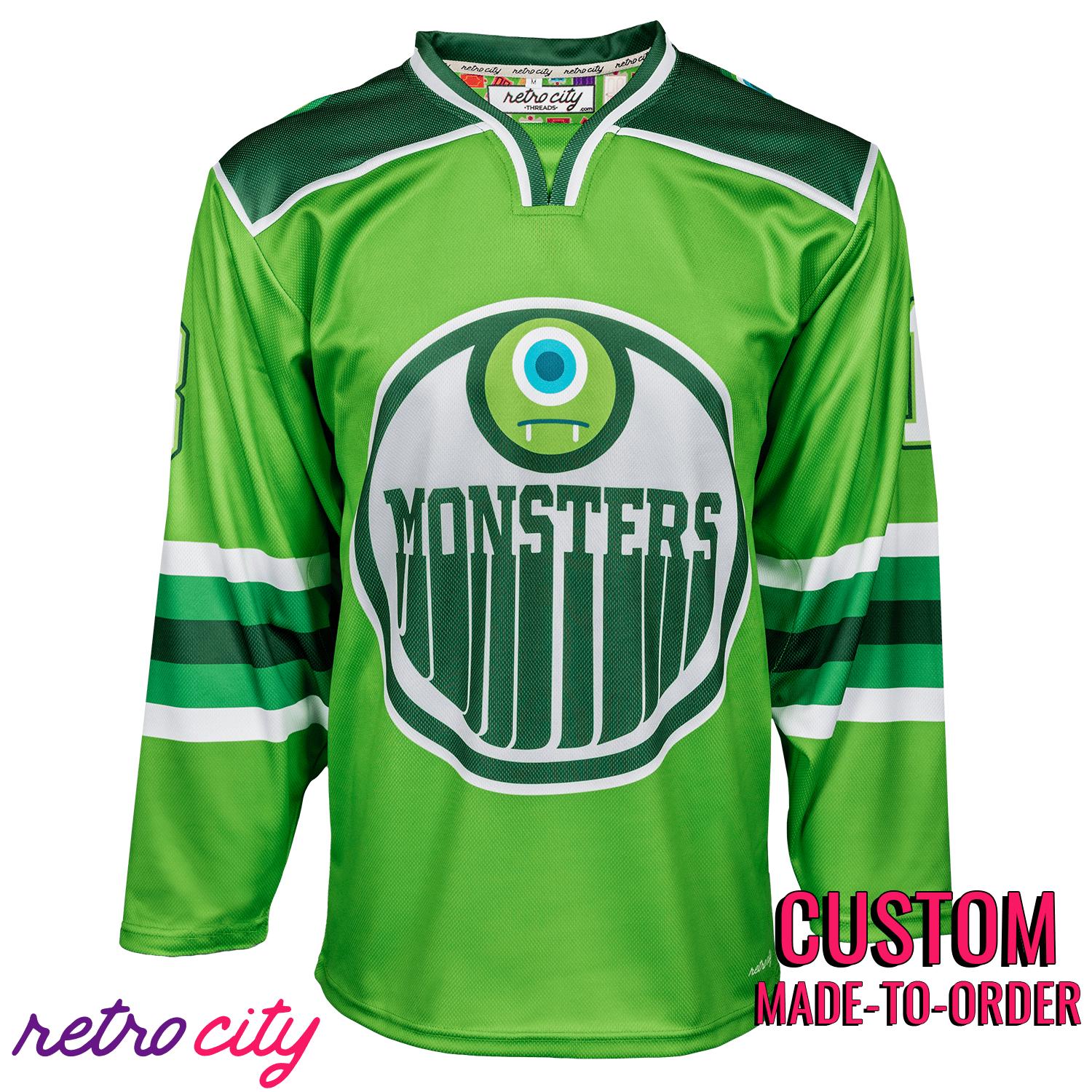 Retro City Threads Monstropolis Monsters Hockey Jersey Sweater (Green) - Main Product Image