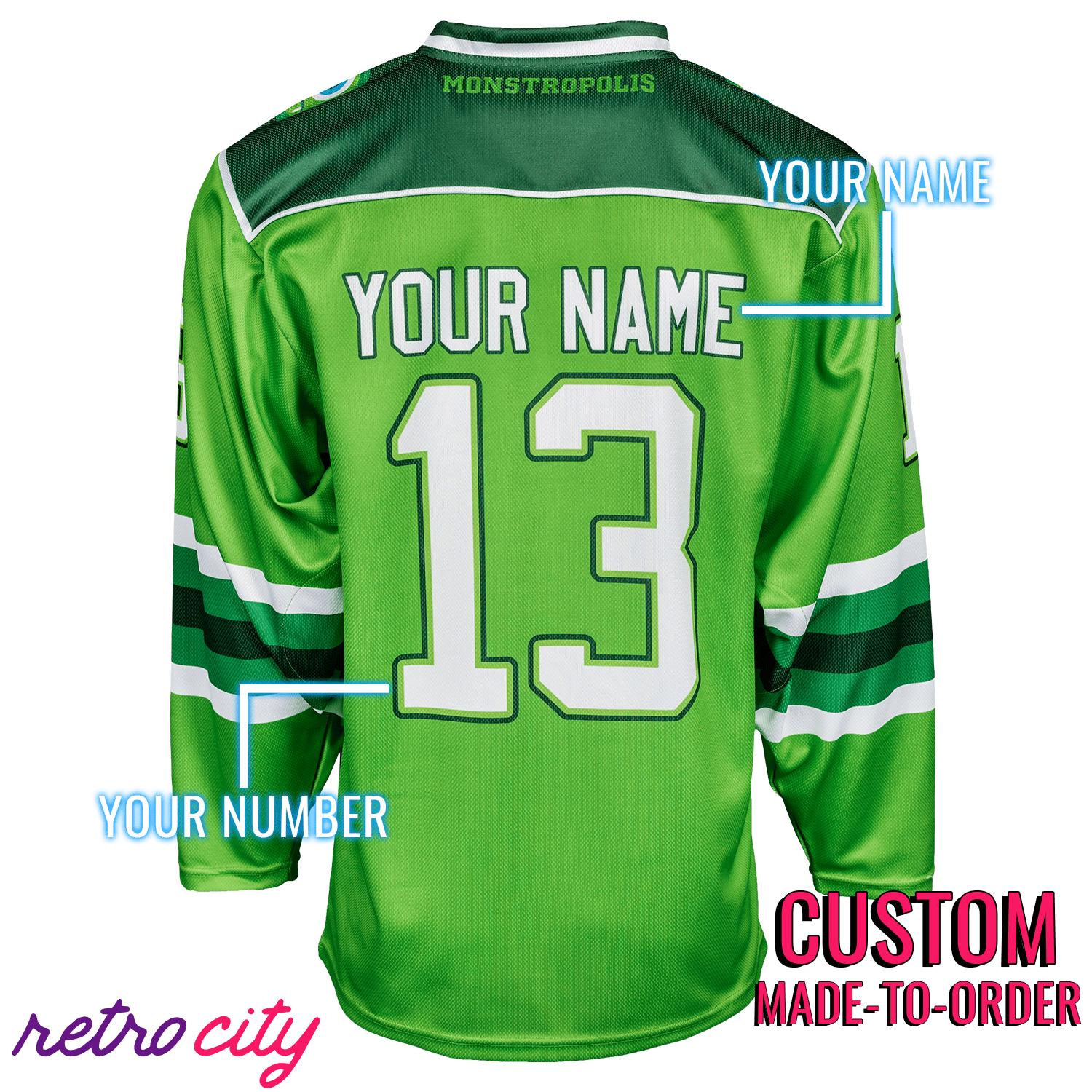 Retro City Threads Monstropolis Monsters Hockey Jersey Sweater (Green) - Alternate Angle