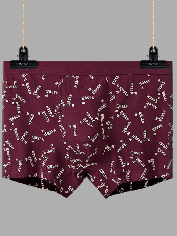 Men's mid waist cotton breathable print boxer briefs with letter pattern.