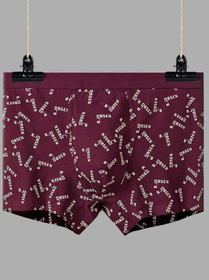 Men's mid waist cotton breathable print boxer briefs with letter pattern.