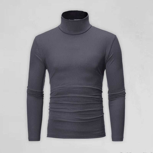 Men's stylish turtleneck long sleeve T-shirt in solid color, high collar design for casual elegance.