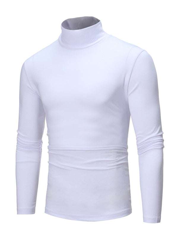 Men's Stylish Turtleneck Long Sleeve T-Shirt - Casual Solid Color Design for Comfort and Elegance