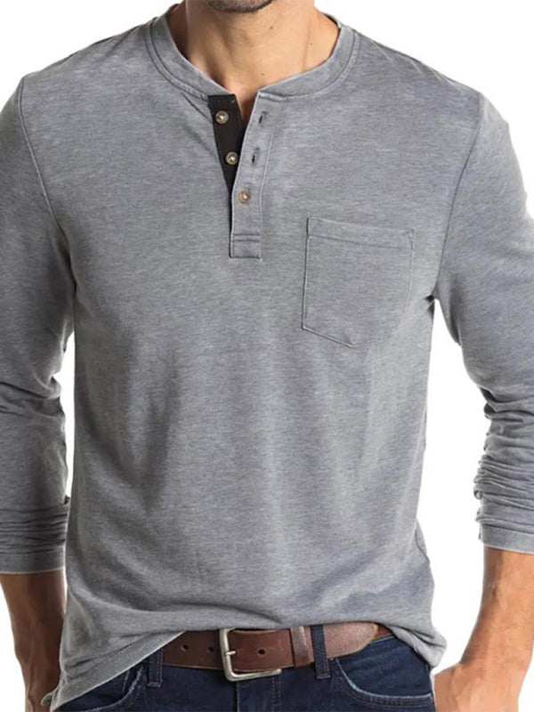 Stylish Men's Long-Sleeved Solid Color T-Shirt - Comfortable Bottoming Shirt for Autumn-Winter Casual Wear