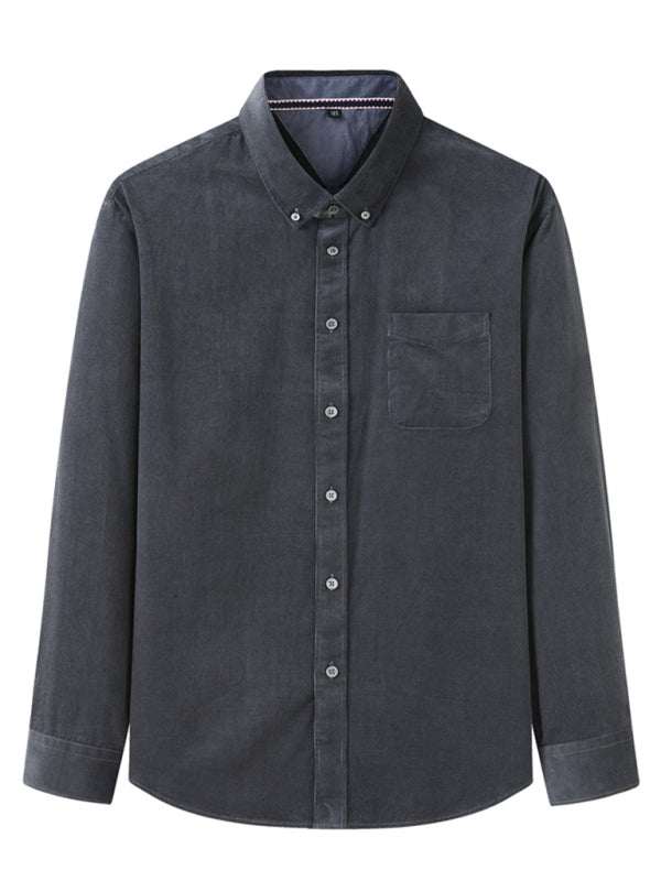 Stylish Plus Size Men's Cozy Corduroy Long Sleeve Shirt for Effortless Casual Looks - MENLL