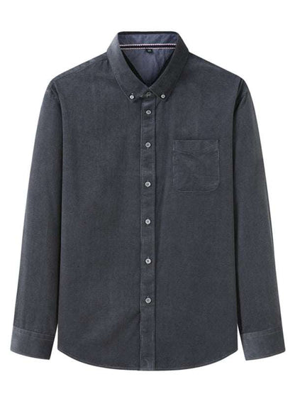 Stylish Plus Size Men's Cozy Corduroy Long Sleeve Shirt for Effortless Casual Looks - MENLL