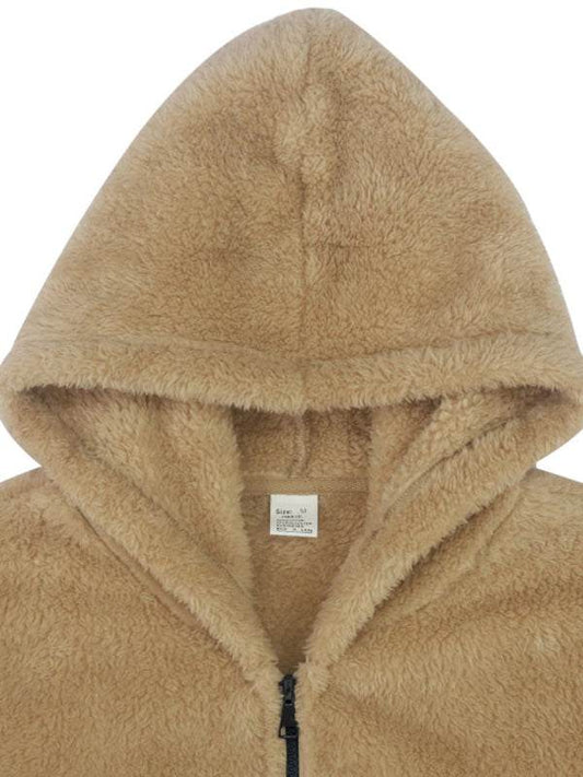 Men's ultra-soft double-sided arctic velvet hooded zipper jacket in tan color.