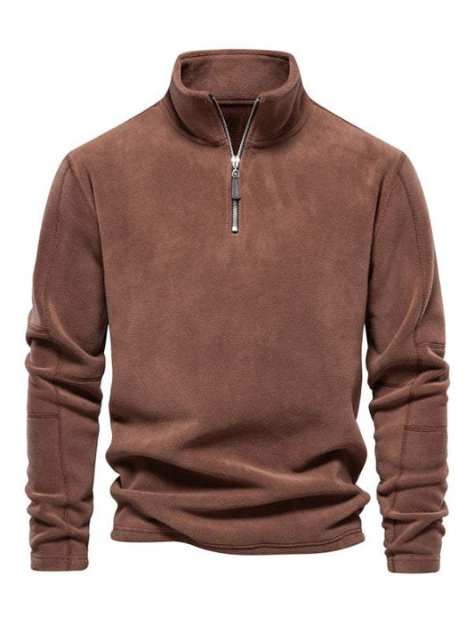 Men's polar fleece half-zip sweatshirt with stand collar, long sleeve, ideal for autumn-winter style.
