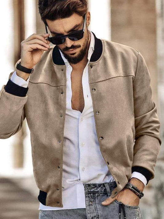 Men's long sleeve casual cardigan jacket in autumn-winter knit style.