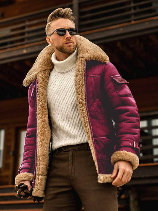Men's fur one-piece thickened mid-length jacket, leisure style, polyester material, spring-summer season.