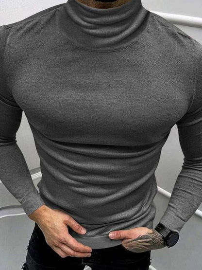 Stylish Men's High Collar Long Sleeve Turtleneck Tee for Effortless Layering - MENLL