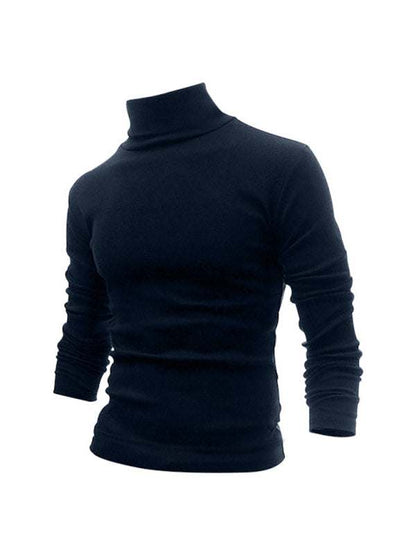 Stylish Men's High Collar Long Sleeve Turtleneck Tee for Effortless Layering - MENLL