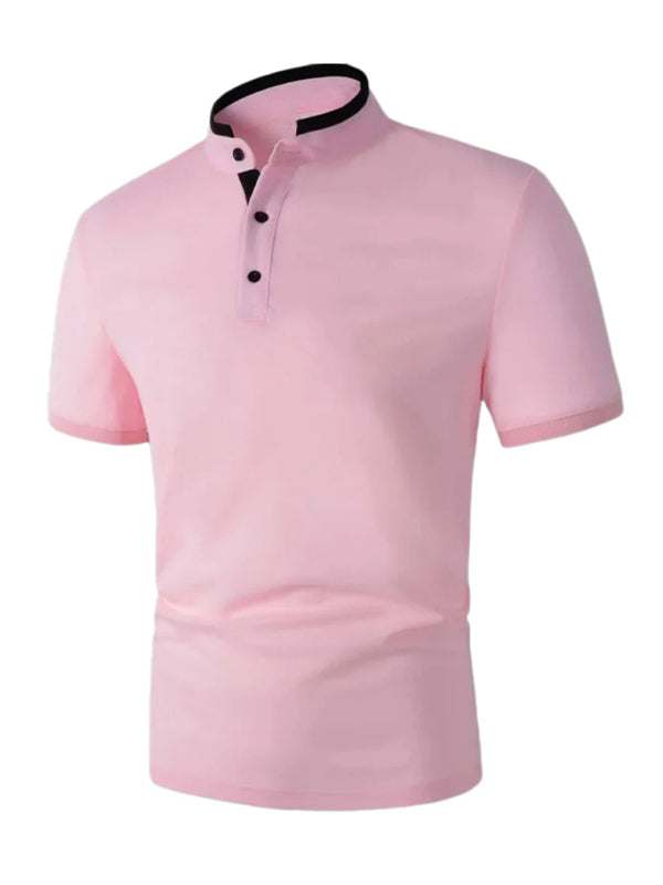 Elevate Your Style: Men's Sleek Solid Color Knitted Polo Shirt with Stand-Up Collar - MENLL