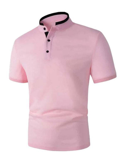 Elevate Your Style: Men's Sleek Solid Color Knitted Polo Shirt with Stand-Up Collar - MENLL