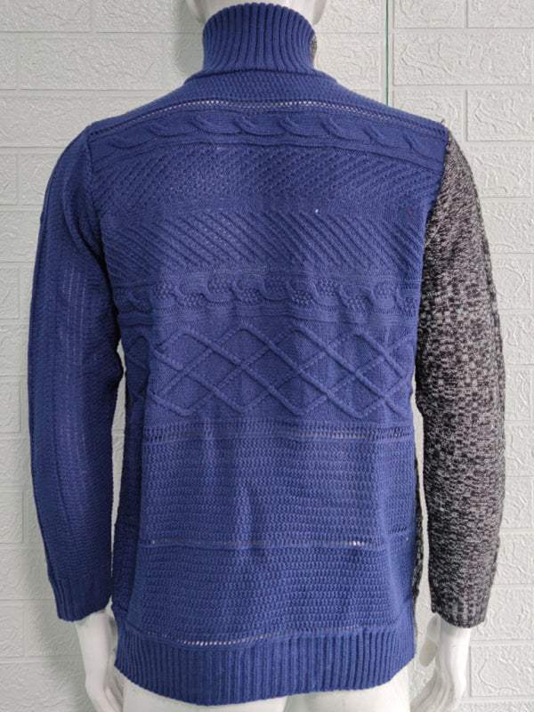 Sophisticated High-Necked Knit Cardigan for Men - Stylish Long-Sleeved Comfort with Chic Buckle Detailing - MENLL