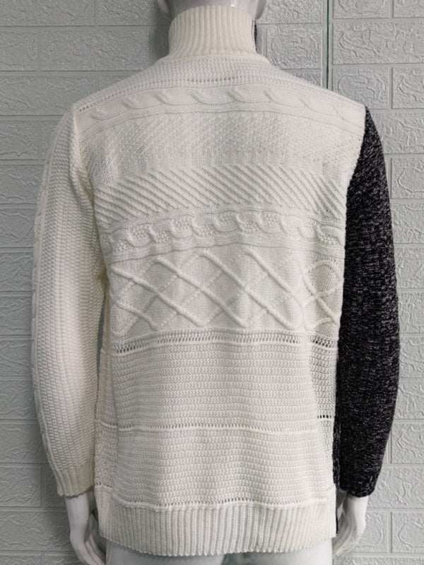 Sophisticated High-Necked Knit Cardigan for Men - Stylish Long-Sleeved Comfort with Chic Buckle Detailing - MENLL