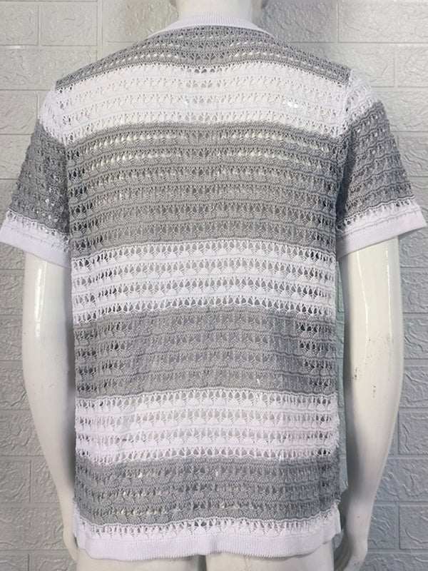 Vibrant Men's Short-Sleeved Color-Blocked Cardigan with Stylish Lapel for Effortless Spring-Summer Fashion - MENLL