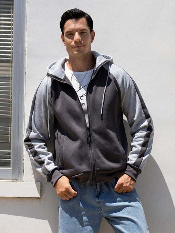 Versatile Men's Hooded Zipper Cardigan with Color Block Design - Perfect for All Seasons! - MENLL