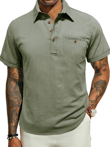 Men's casual solid color lapel short-sleeved tops