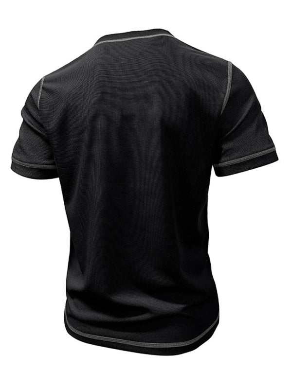 Vintage-Inspired Men's Short Sleeve Henley T-Shirt for Effortless Style