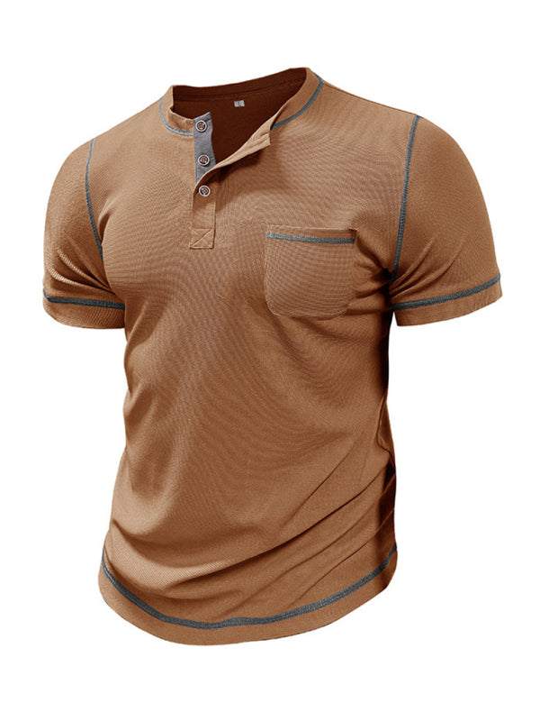 Vintage-Inspired Men's Short Sleeve Henley T-Shirt for Effortless Style