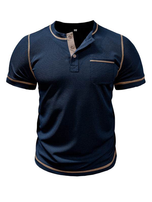 Vintage-Inspired Men's Short Sleeve Henley T-Shirt for Effortless Style