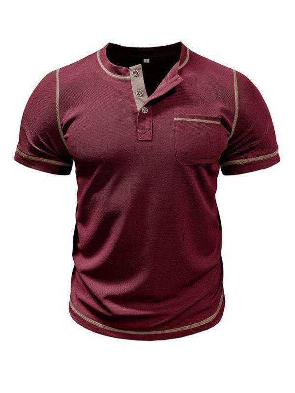 Vintage-Inspired Men's Short Sleeve Henley T-Shirt for Effortless Style