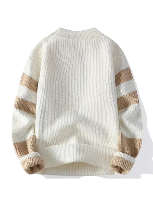 Men's Color Block Knit Sweater Crew Neck Loose Fit Versatile Midweight For Autumn And Winter - MENLL