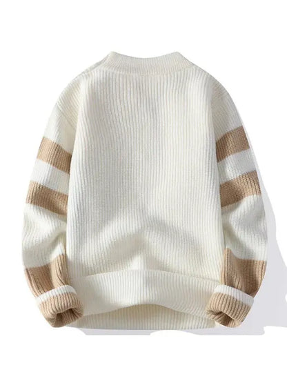 Men's Color Block Knit Sweater Crew Neck Loose Fit Versatile Midweight For Autumn And Winter - MENLL