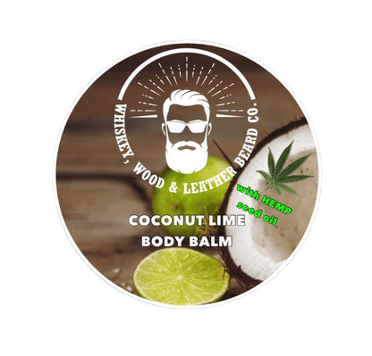 Coconut Lime Body Balm with hemp seed oil in circular packaging design.