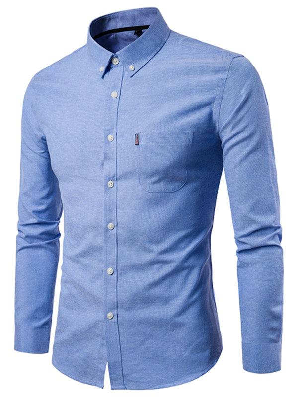 Men's oversized cotton Oxford shirt, long sleeves, casual slim fit, solid color, large size.