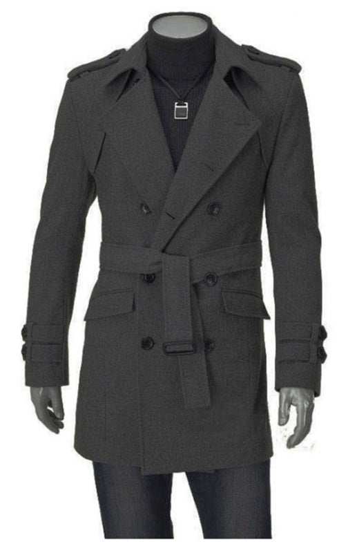 Chic Men's Woolen Mid-Length Trench Coat - Slim Fit, Stylish & Warm for Autumn-Winter - MENLL
