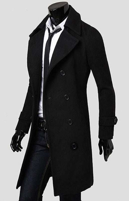 Elegant Men's Double Breasted Wool Overcoat for Timeless Style - MENLL