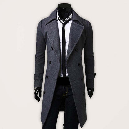 Elegant Men's Double Breasted Wool Overcoat for Timeless Style - MENLL