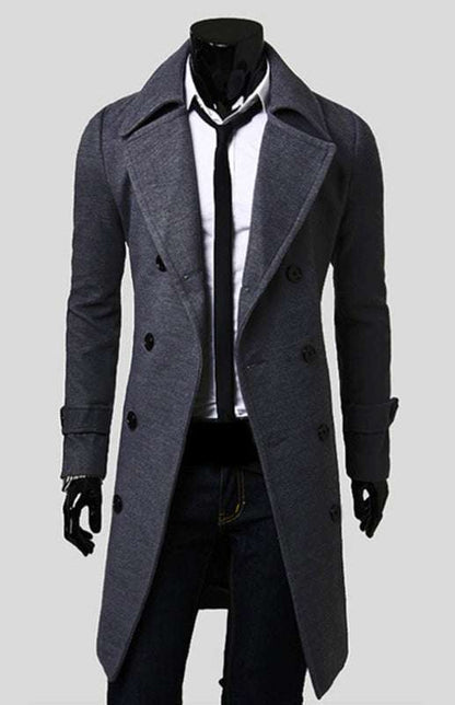 Elegant Men's Double Breasted Wool Overcoat for Timeless Style - MENLL