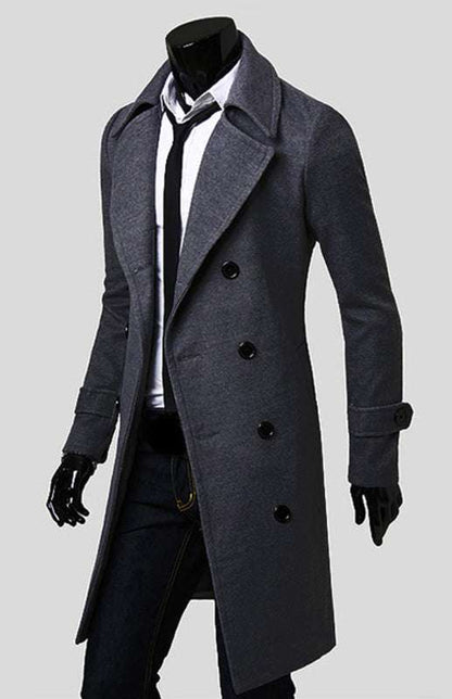 Elegant Men's Double Breasted Wool Overcoat for Timeless Style - MENLL