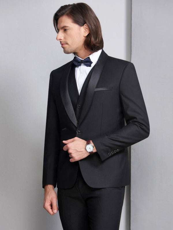 Men's Elegant Lapel Collar Knit Business Suit - MENLL