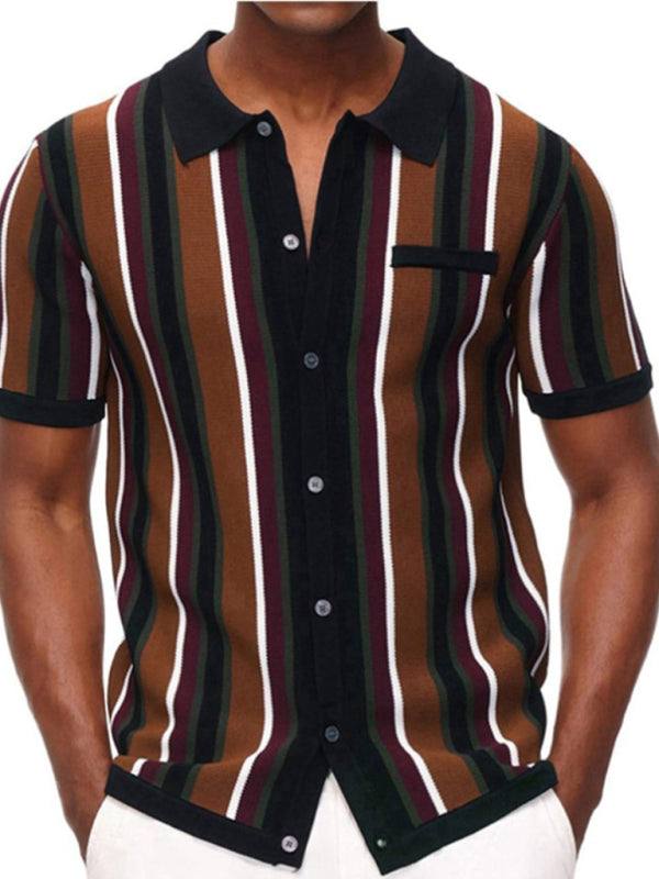 Stylish Men's Contrast Stripe Short Sleeve Shirt for Effortless Spring-Summer Chic - MENLL