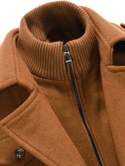 Stylish Men's Wool Double Collar Zipper Coat for Autumn & Winter - MENLL