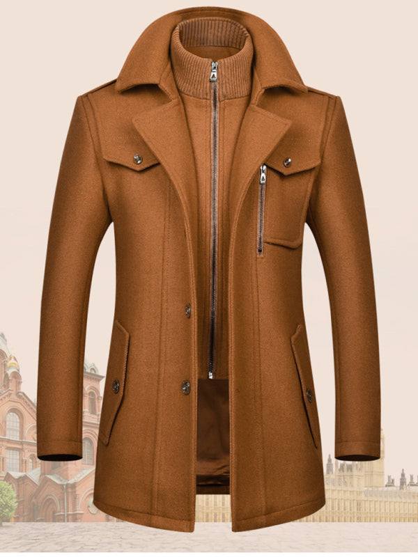 Stylish Men's Wool Double Collar Zipper Coat for Autumn & Winter - MENLL
