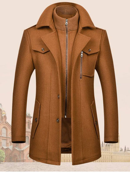 Stylish Men's Wool Double Collar Zipper Coat for Autumn & Winter - MENLL