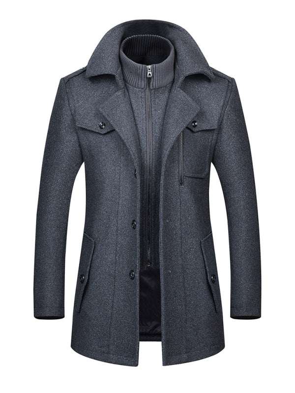 Stylish Men's Wool Double Collar Zipper Coat for Autumn & Winter - MENLL