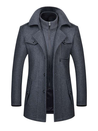 Stylish Men's Wool Double Collar Zipper Coat for Autumn & Winter - MENLL