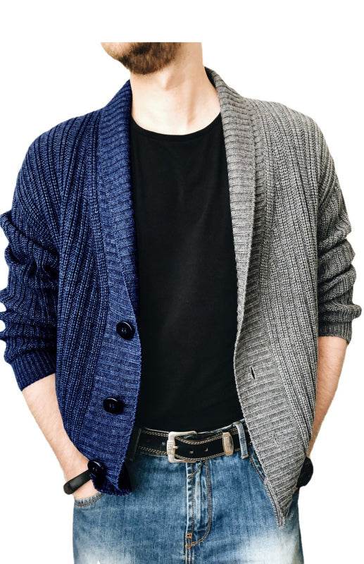 Stylish Two-Tone Patchwork Long Sleeve Cardigan for Men - Effortless Fashion and Comfort - MENLL