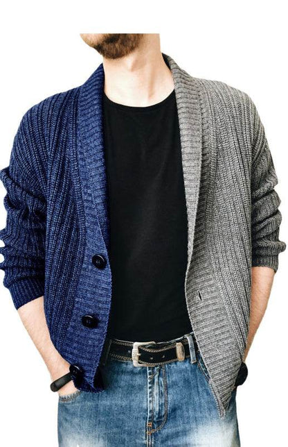 Stylish Two-Tone Patchwork Long Sleeve Cardigan for Men - Effortless Fashion and Comfort - MENLL