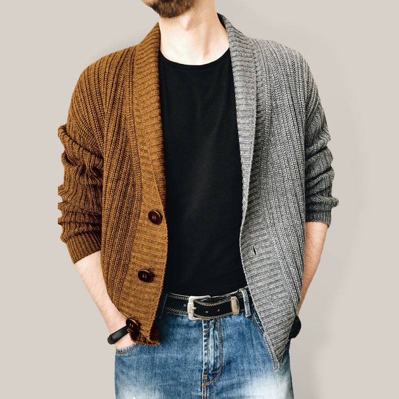 Stylish Two-Tone Patchwork Long Sleeve Cardigan for Men - Effortless Fashion and Comfort - MENLL