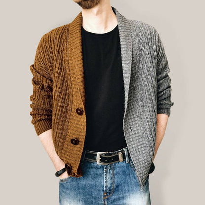 Stylish Two-Tone Patchwork Long Sleeve Cardigan for Men - Effortless Fashion and Comfort - MENLL
