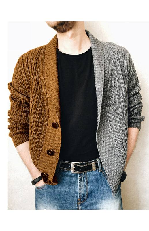 Stylish Two-Tone Patchwork Long Sleeve Cardigan for Men - Effortless Fashion and Comfort - MENLL