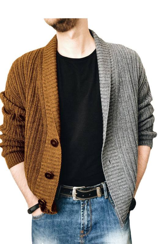 Stylish Two-Tone Patchwork Long Sleeve Cardigan for Men - Effortless Fashion and Comfort - MENLL
