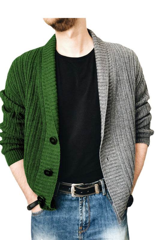 Stylish Two-Tone Patchwork Long Sleeve Cardigan for Men - Effortless Fashion and Comfort - MENLL